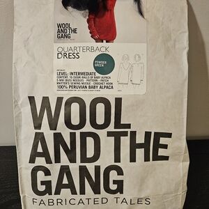 Wool and the Gang quarterback sweater dress knitting kit in powder green